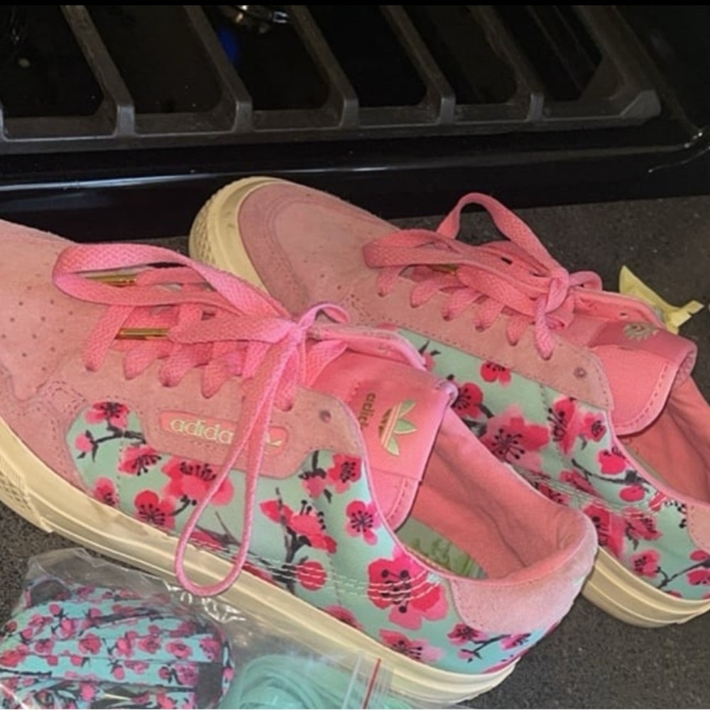 Adidas Pink and Blue Floral Sneakers